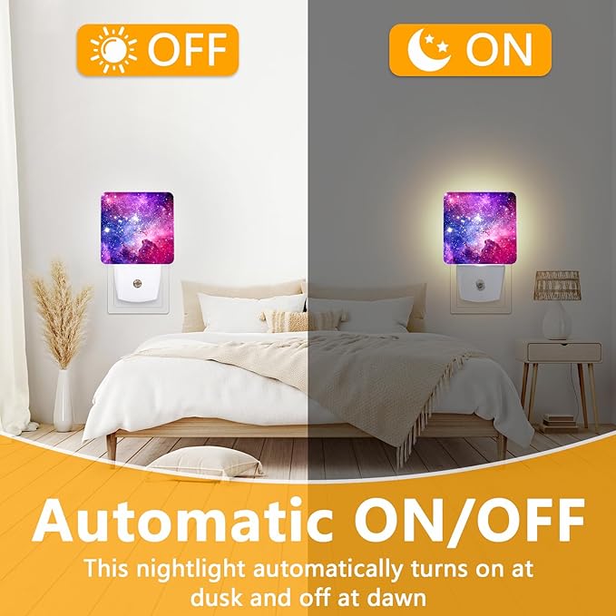 Purple Galaxy Space Night Light, Plug-into Nightlight White LED Lamp, Energy Efficient Decor Desk Lamp for Bedroom Hallway Stairs Bathroom