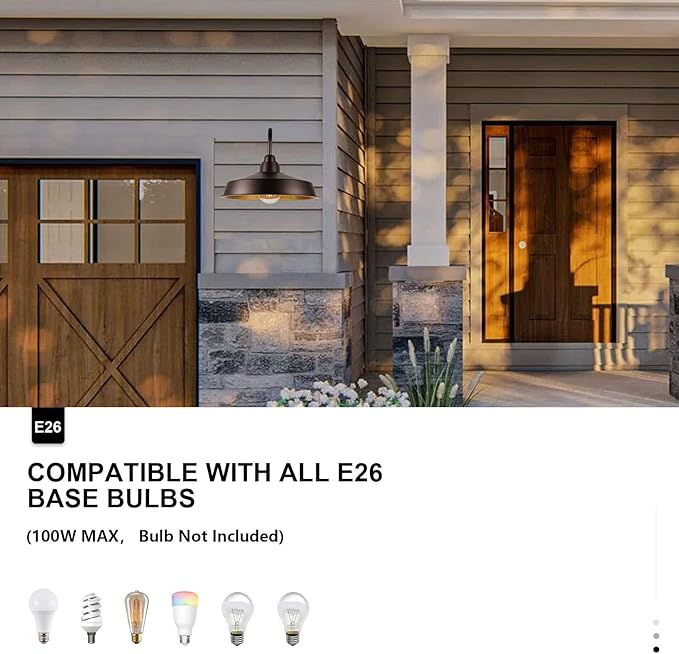 Barn Light Outdoor, 16 Inch Dome Large Farmhouse Exterior Light Fixture Wall Mount, Industrial Outdoor Wall Sconce Outside for House, Shop, Front Porch, Garage, Entryway, Orb, 1 Pack
