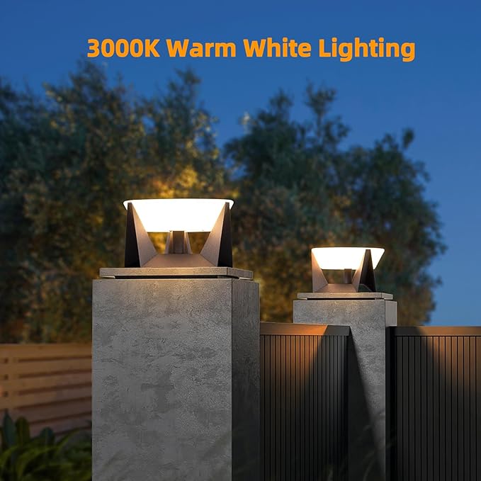 Outdoor Post Light, 10.9" Pillar Post Lights Hard Wired Modern Fence Deck Posts Lamp Waterproof Outside 3000K Warm LED Lantern for Flat Surface Patio Garden Decoration