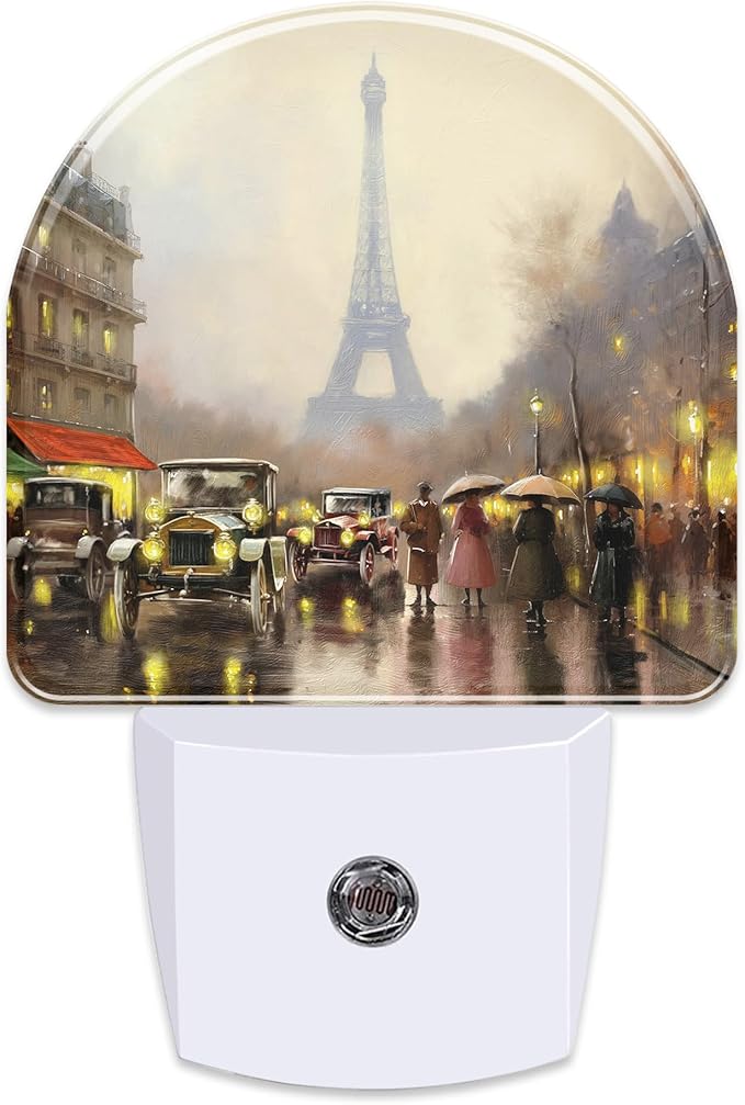 Paris Eiffel Tower Oil Painting Night Light for Kids,City Street Night View Night Light Plug in with Dusk to Dawn Sensor,0.5w Energy Saving Nightlight for Hallway Stairway Kitchen Bedroom