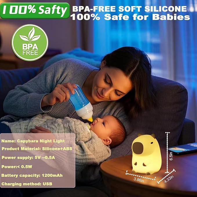 DREAMING MY DREAM Cute Capybara lamp,Squishy Capybara Night Light LED Rechargeable Novelty Animal Night Lamp,2 Levels Dimmable Nursery Nightlight for Kids,Touch Lamp for Bedroom
