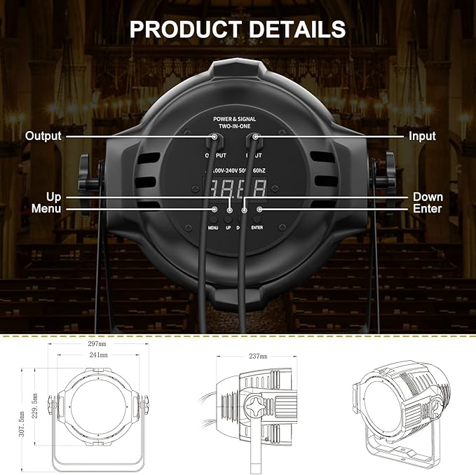 Seven Stars 200W COB Lights LED Par Light Warm White & Cool White Stage Wash Lights, DMX Stage Lights for Church/Theater/Party/Stage Show/Club/Karaoke/Photo Studio (4 Pack)