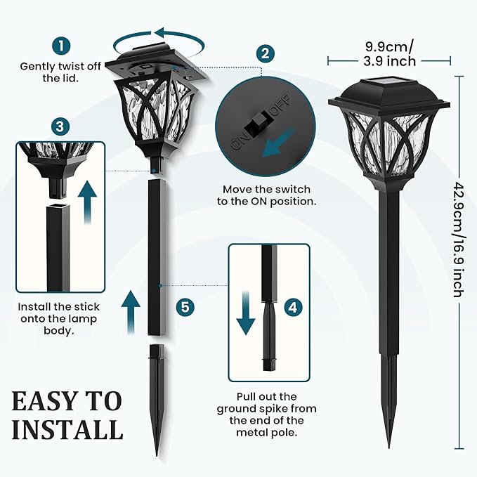 GIGALUMI Solar Lights Outdoor Waterproof, 6 Pack LED Solar Garden Lights, Outdoor Decorations, Garden Decor for Yard, Patio, Landscape, Planter, Walkway (Cold White)