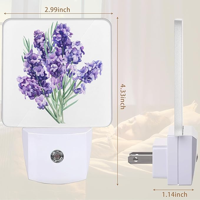 YASHILAIYA Lavender Bouquet Night Light,Flower Botanical Night Lights Plug into Wall for Boys Girls Gifts for Stairway Hallway Bedroom 0.5W Nightlight