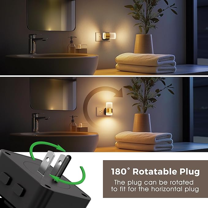 L LOHAS LED Night Light,Night Lights Plug into Wall,[2-PACK] Dusk to Dawn Sensor,3000K Soft White,Brightness Adjustable,180°Rotating Acrylic Nightlight for Adults Bathroom Bedroom