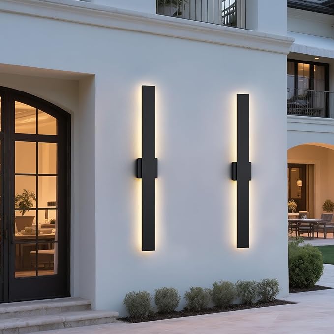 2 Pack LED Modern Outdoor Wall Lights Dimmable 3-Color Temperature 23.6in Exterior Lighting Fixtures IP65 Waterproof Outside Lights for House Hallway Garage Patio