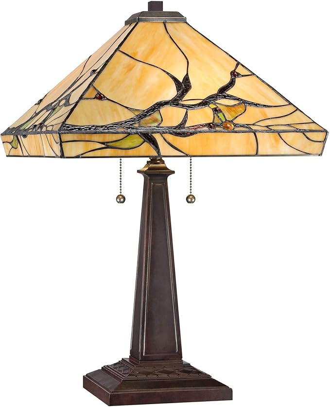 Robert Louis Tiffany Budding Branch Mission Tiffany Style Table Lamp 24" High Bronze Brown Metal Antique Copper Glass Art Shade Decor for Living Room Bedroom House Bedside Nightstand Home Office