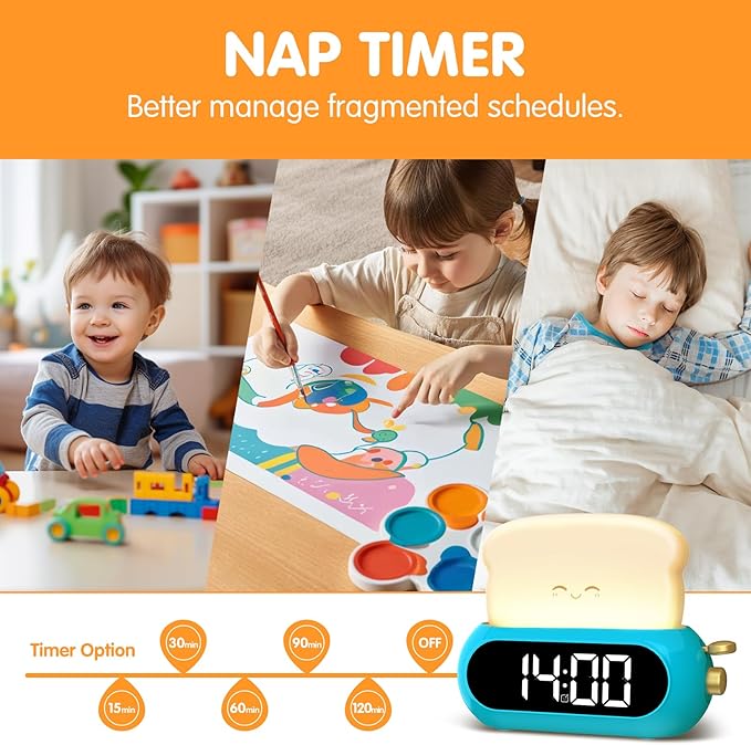 Kids Alarm Clocks for Bedroom, Cute Digital Clock with Night Light, 10 Ringtones, 10 Volumes, Nap Timer, Brightness Dimmer, Snooze, Bedside Alarm Clocks for Boys Teens Birthday Gift, Plug-in Use