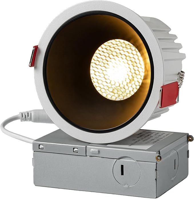 4 Inch Round 12W LED Dimmable Recessed Lighting, Home Indoor Directional Ceiling Spotlight Surface Fixture with 36° Beam Angle, Honeycomb Mesh Anti-Glare Design, Includes Junction Box