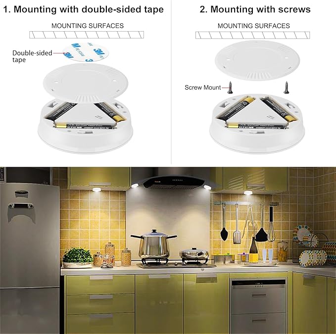LUXSWAY Puck Lights, LED Tap Light Battery Operated, Stick On, Mini Night Touch Light, Under Cabinet and Counter Lights for Shelf and Kitchen Sink, 6-Pack, White