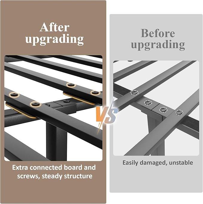King Size Platform Bed with 2-Tier Storage Headboard, Metal Bed Frame with Charging Station & LED Light, Heavy Duty Metal Slats, No Box Spring Need, Noise Free, Rustic Brown