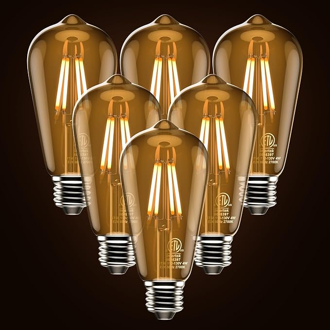 ASOKO ST58 Antique LED Filament Light Bulbs, LED Dimmable Edison Light Bulbs 4W, 2700K Warm White (Amber Glass) E26 Base Pack of 6