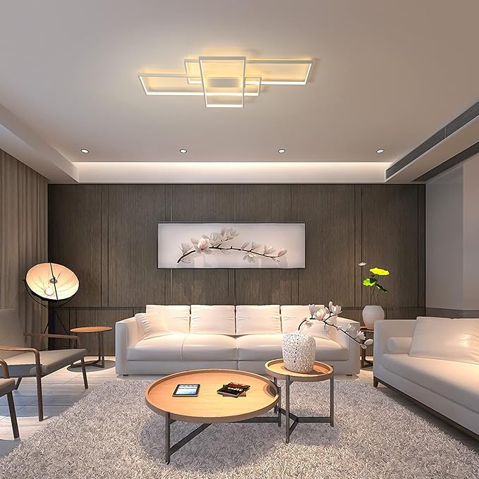 GEADI Dimmable Ceiling Light, 41.3in Flush Mount Ceiling Lamp Remote Control Modern Chandelier, 68W Square White Acrylic Close to Ceiling Light Fixtures for Bedroom Living Room
