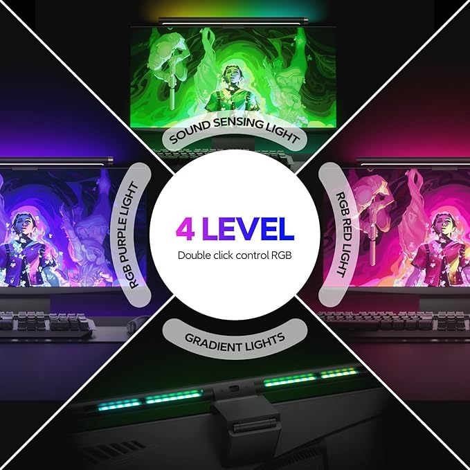 LYMAX Monitor Light Bar with RGB Backlight, Computer Light Bar for Eye Caring and USB Powered LED Desk Lamp 17.7 inch with Dimming Memory for Desktop, Space Saving for Gaming Home & Office