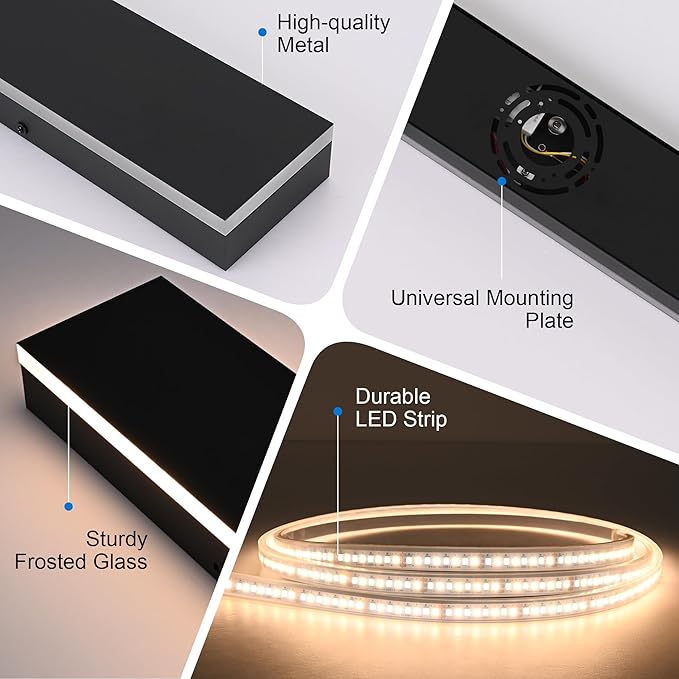 2 Pack 32in Modern LED Outdoor Wall Light, Dimmable 3000K-6000K 5CCT Strip Linear Exterior Wall Sconce Waterproof Ip65 Black 24W LED Long Outdoor Garage Lights Outside Lights for House