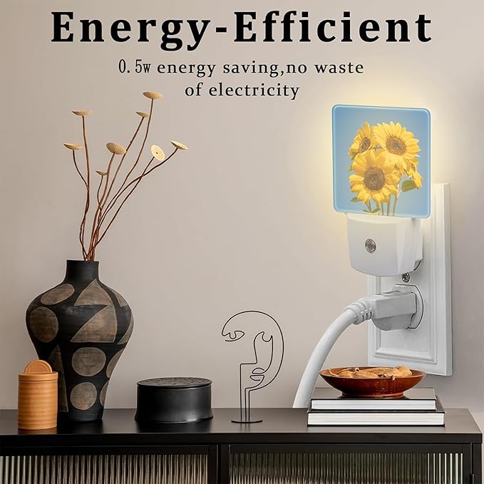 Blooming Sunflowers Night Light Plug into Wall, Summer Blue Sky Sunflower Dusk to Dawn Night Light,0.5w Energy Saving Sleep Friendly Nightlights for Kids Boys Girls Home