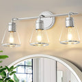 Bathroom Vanity Light - 3 Light Over Mirror Lighting Fixture with Clear Glass Shade, 22 inch Modern Wall Sconce, Polished Nickel