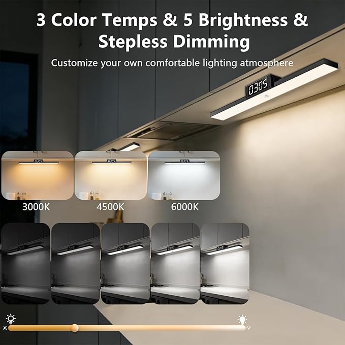 Under Cabinet Lighting with Remote & Timer,Closet Lights Motion Sensored Rechargeable 5000mAh Battery 300LM Kitchen Under Counter Lights 72 Led Magnetic Light Bar Makeup Mirror Lights(Black)