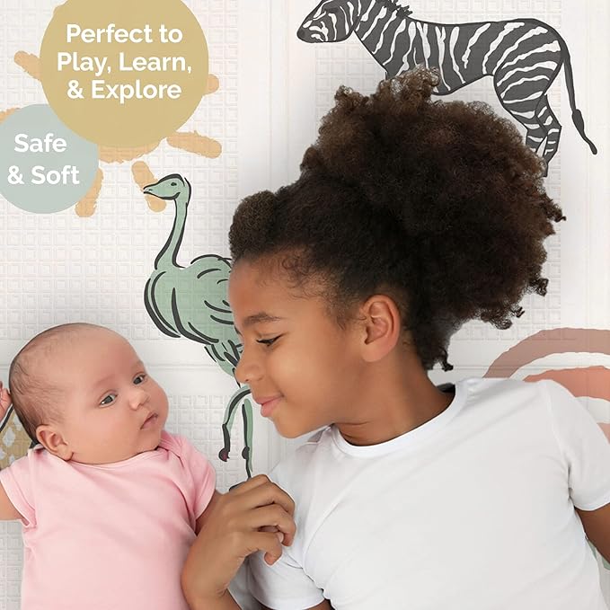 JumpOff Jo Baby Play Mat - Large Folding Foam Play Mat for Infants, Babies, Toddlers, Waterproof, Double-Sided (70" x 59")