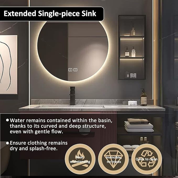 Bathroom Vanity with Sink - Extended Metal Handles & Side Cabinets with Ambient Lighting | Large Storage Space, Floating Wood Bathroom Vanities Sink Set (48'')