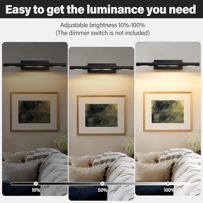 Art Picture Frame Wall Light: 30" Black Retro Swing Arm Artwork Spotlights - Dimmable Slim Brass 4 Lights over Photo Framed - Decorative Wall Lighting above Sculpture for Gallery Museum Bulbs Included