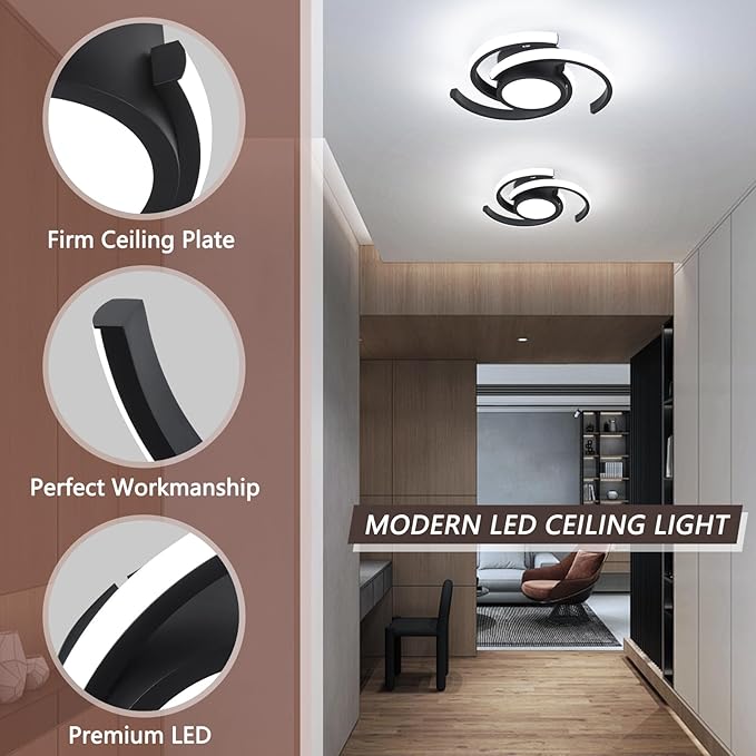 ADISUN LED Modern Ceiling Light,6000K Semi Flush Mount Ceiling Light Fixture,Unique Ceiling Lamp for Living Room Bedroom Corridor Aisle Hallway, 2 Pack
