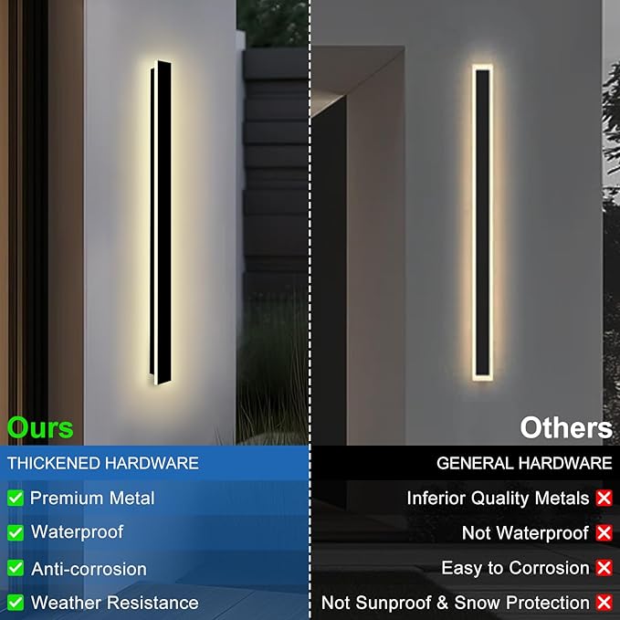 Modern Outdoor Wall Lights, 2 Pack 71 Inch Long Exterior Sconce LED 3000K Wall Mount Lighting Fixture with Junction Box IP65 Waterproof Outside Light Fixtures for House Garage Front Door
