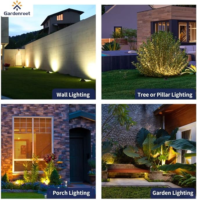 Gardenreet Brass Low Voltage In Ground Lights Kit(6 Pack) with MR16 Bulb & 100Feet Wire & Connectors, 12V LED Well Lights IP65 Waterproof Landscape Lighting for Outdoor Yard Garden Path(Shield Top)