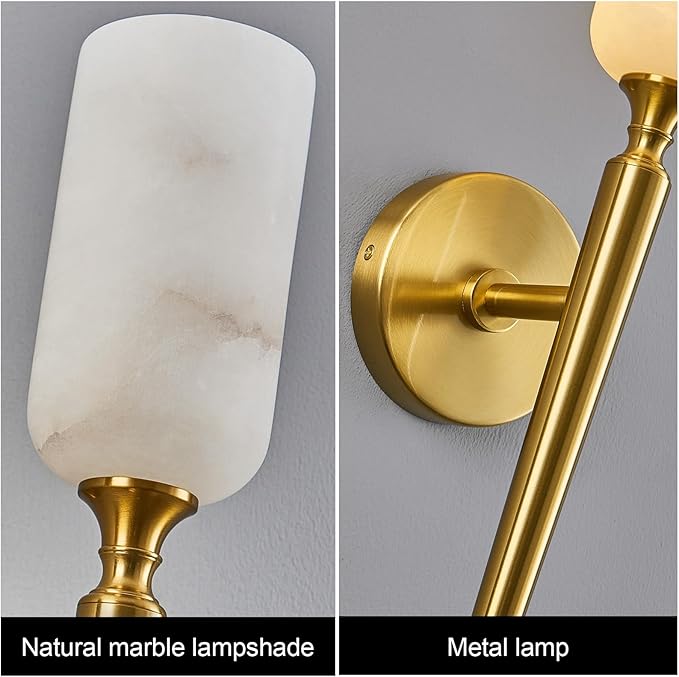 LMQNINE Natural Alabaster Wall Sconce Modern Gold Wall Light Bathroom Sconce Wall Decor Antique Marble Sconces Wall Lighting for Bedroom Living Room Entryway Hallway Staircase
