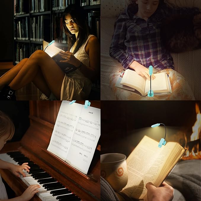 Book Light for Kids, Rechargeable Clip on Book Reading Light in Bed, Dimmable Brightness Eye Caring 3 Lighting Modes Headboard Studying Light,Night Light for Kids Studying(2pk,Blue)