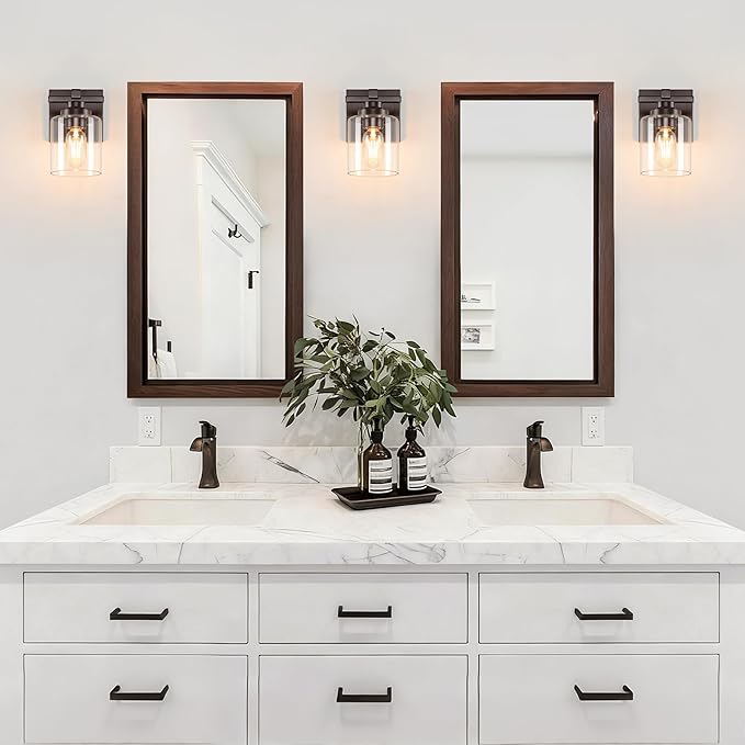1 Light Modern Bathroom Light Fixtures Over Mirror, Bronze Finish Vanity Lights for Bathroom Wall Sconces with Clear Glass Shades, E26 Socket (Bulbs Not Included)