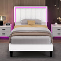 Twin Bed Frame, Twin Bed Frames with Headboard, Upholstered and RGB LED Lights, Heavy Duty Wood Slats Support, Noise-Free, No Box Spring Needed, Easy Assembly, White