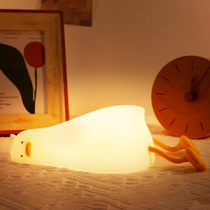 Lying Flat Duck Night Light, Cute Light Up Duck Soft Silicone Nursery Night Lamp with Touch Control & Rechargeable & Timer & Dimmer for Kids, Birthday Festival New-Born Gifts for Baby Kids