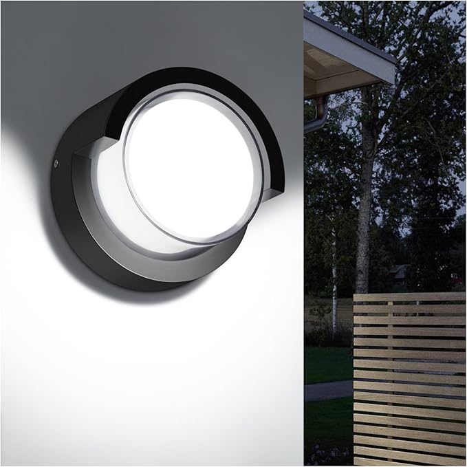 Porch Light Outdoor, 6000K Daylight Small Waterproof Anti Rust LED Wall Lights, 12W Matte Black Modern Wall Mount Exterior Fixtures Circle Cover for Entryway, Front Porch, House