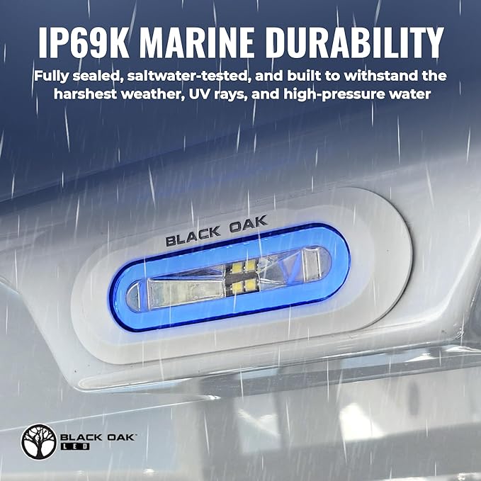 Black Oak Low Pro™ Marine Spreader Light – 2000 Lumens, 120° Beam, IP69K Rated – Flush Mount LED Deck/Dock Fixture for Boats (White Housing, White Halo)