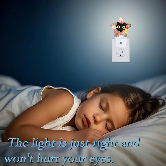 Black Cat Night Light,Flowers Plug-in Night Light Auto Dusk-to-Dawn Sensor Energy Efficient Led Lamp for Room Decor,Hallway,Kitchen,Bathroom,Plug-in,Decor Desk Lamp Gifts
