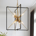KSANA Black and Gold Chandelier, Modern 8-Light Geometric Lantern Pendant Light Fixture, Mid-Century Sputnik Design with Electroplated Brass Accents for Dining Room, Kitchen Island, or Entryway