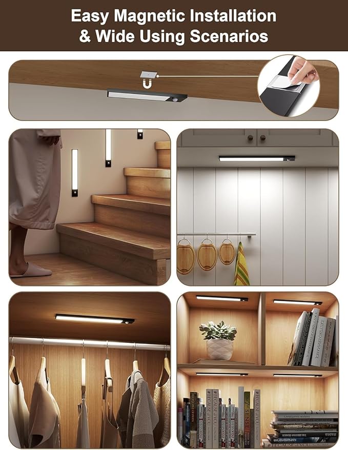 5Pack Motion Sensor Under Cabinet Lighting Wireless,8 inch Magnetic Dimmable Under Counter Lights for Kitchen,Motion Activated Under Cabinet Lights,3 Color Dimmable Under Cabinet Lighting with Remote
