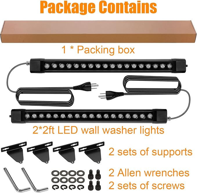 Wall Washer Light 2 Pack,36W 4000K Natural White Wall Washer Lighting,2FT 120V LED Linear Outdoor Wall Wash Light Bar for Garden,Backyards,Building,Courtyards Lighting