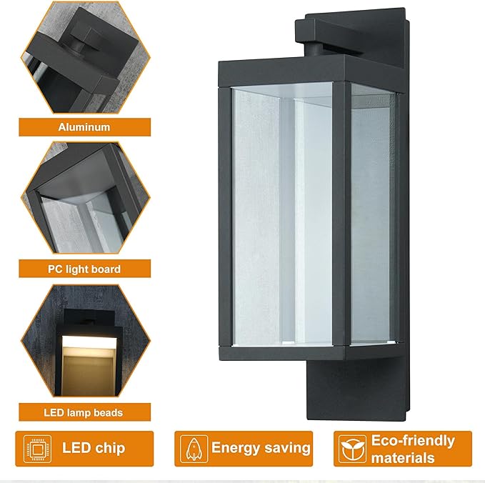 Outdoor Wall Lantern LED Front Porch Light for Garage House IP54 Waterproof Exterior Light Fixture Wall Mount Sconce with Glass,13W 750LM