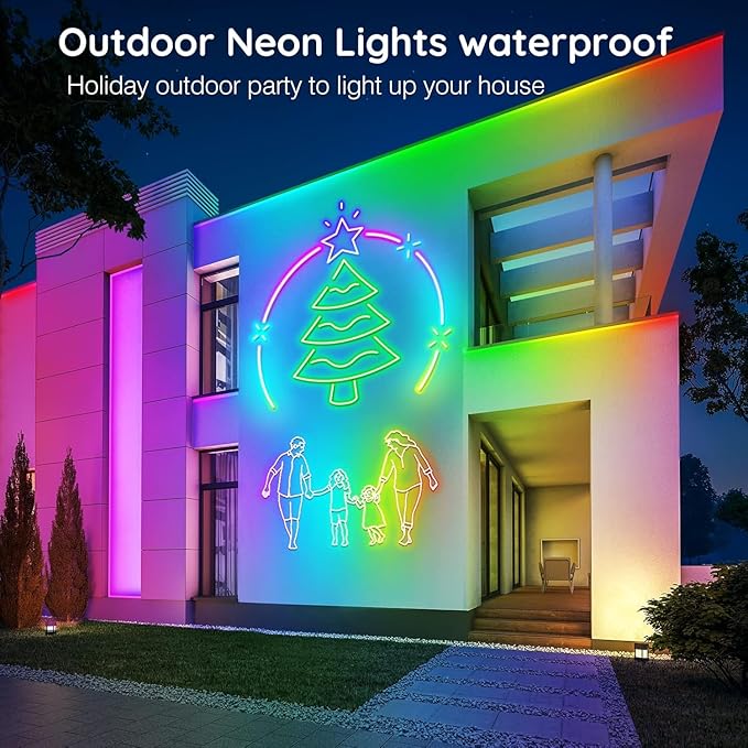 32.8Ft Neon Rope Lights,Flexible Led Rope Lights Control with App/Remote,Multiple Modes Rope Lights,IP65 Outdoor RGB Led Neon Lights Waterproof,Music Sync Gaming Led Light Strip (16.4FT)