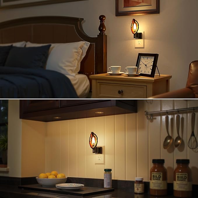 Briignite Agate Night Lights Plug into Wall, Dimmable Night Lights with Adjustable Brightness, LED Nightlight with Dusk to Dawn Sensor, Red Healing Stone Agate 3000K Warm White for Hallway Bedroom