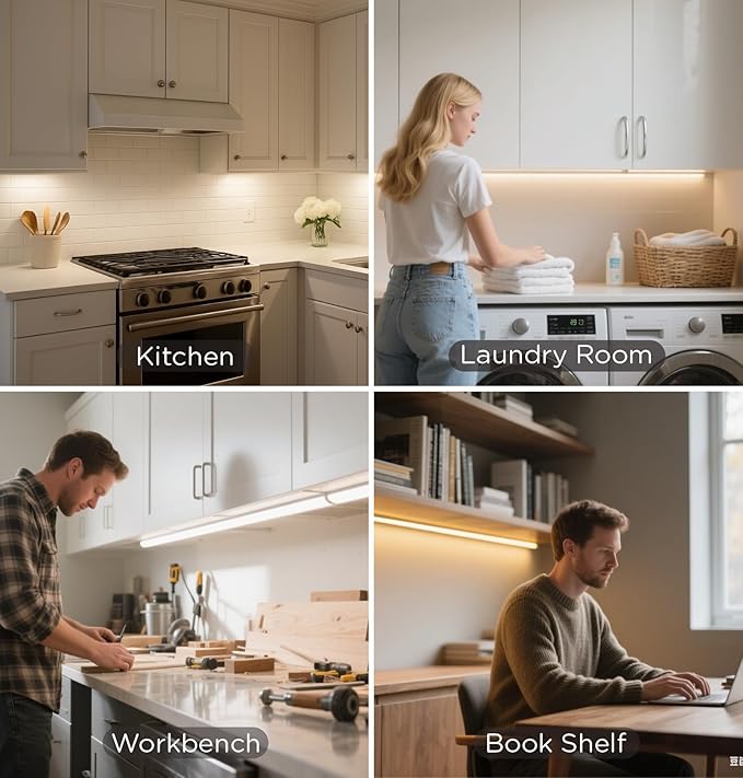 Hand Wave Under Cabinet LED Lighting Plug in, 20 Inch 2 Pcs Dimmable Linkable Ultra Thin Aluminum Alloy Housing, 4000K Natural White Motion Sensor Counter Lights for Kitchen, Shelf, Cupboard