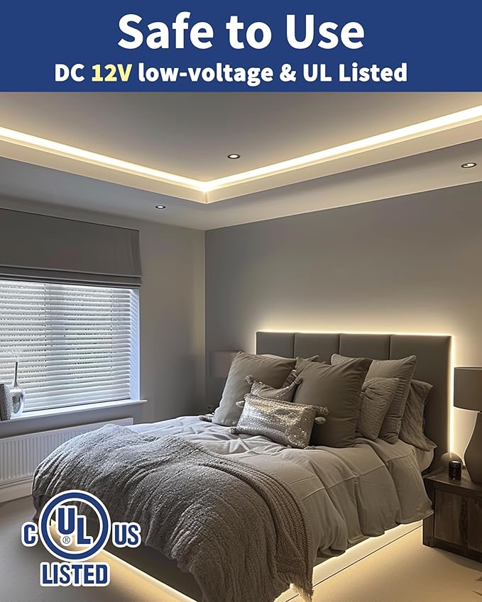 GOOVER COB LED Strip Lights 16.4ft, 4000K Natural White DC 12V Dimmable Tape Light, Ra 95+,150+LM/FT,2.2W/ft, 1600 LEDs, UL Listed for Cabinets,Bedroom(Power Supply Sold Separately)