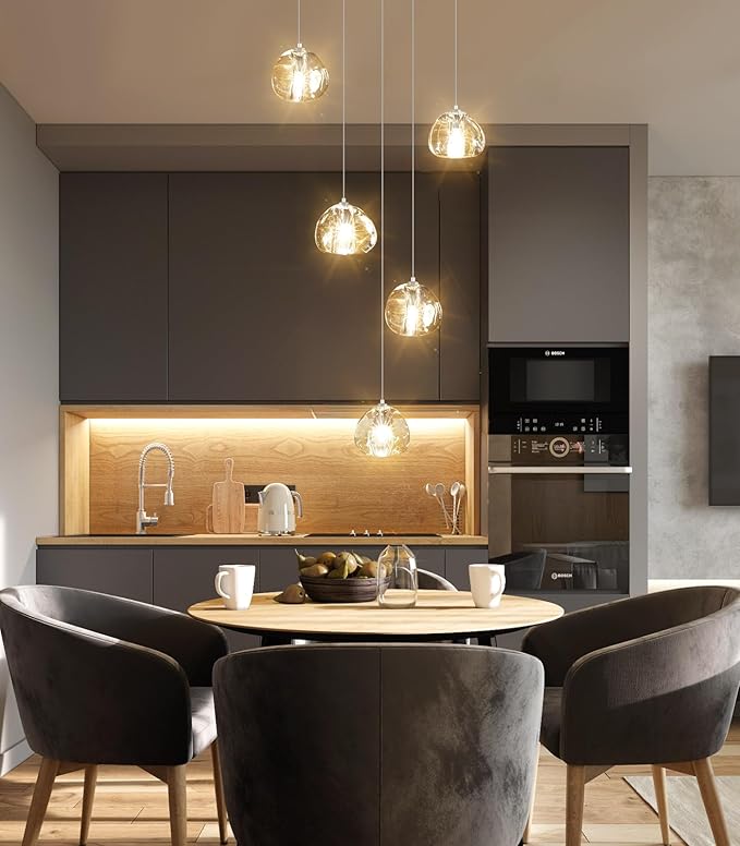 Modern LED Chandeliers Dining Room Kitchen Pendant Lights Lighting for Island Dimmable Fixtures Floating Bubble Crystal 2700K 6000K Remote Dimming 5-Lights