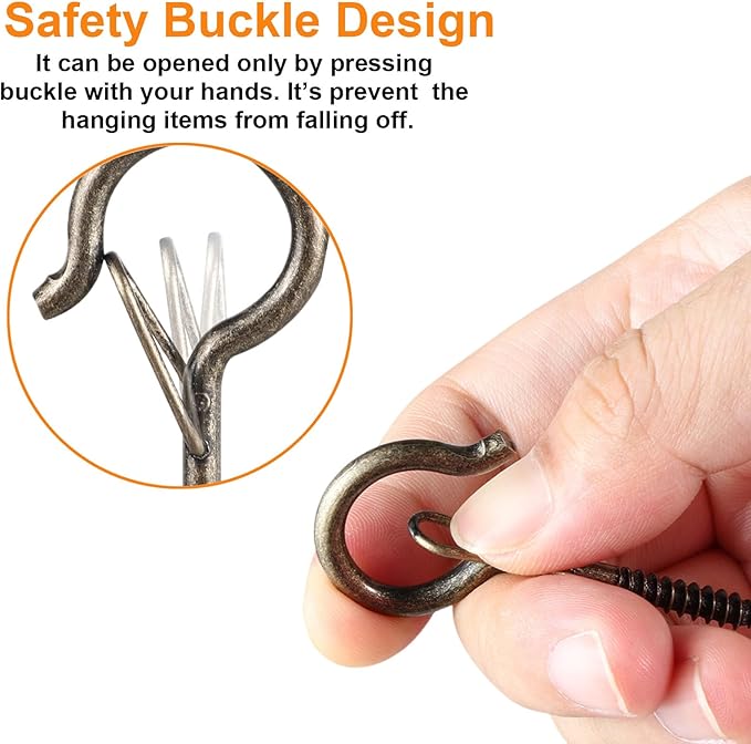 96 PCS Q-Hanger Hooks, Screw Hooks for Outdoor String Lights, Safety Buckle Design Cup Eye Hook for Hanging Christmas Lights, Plants, Mounted on Wall Ceiling, Include 1 Wing Nut Driver, Copper