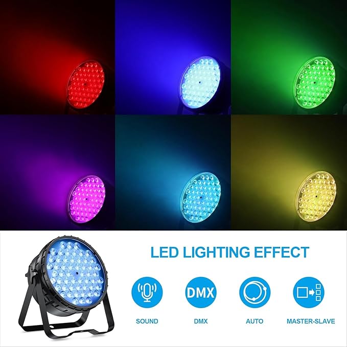 BETOPPER 54x3W Stage Lights for Parties, RGB LED Par Light, DMX DJ Lights Sound Activated,Strobe Wash Lighting for Party, Wedding, Club, Concert and Festival, 8 Packs