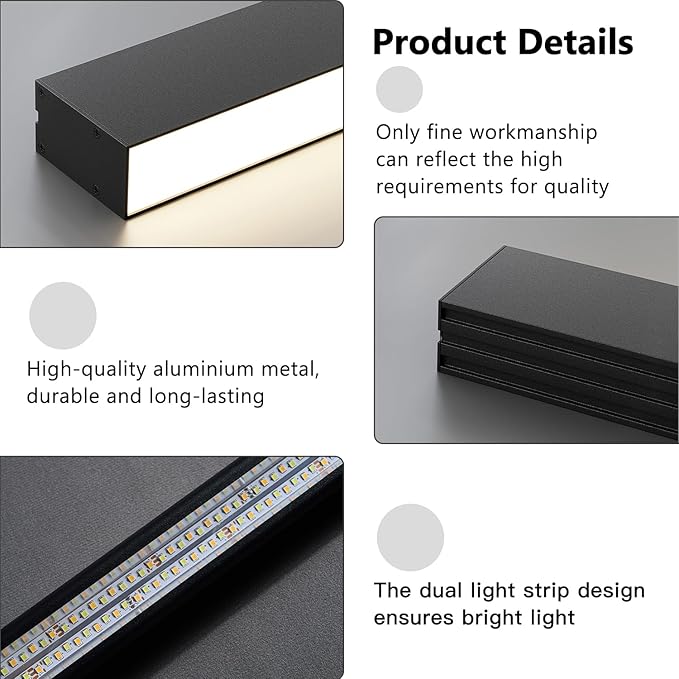 Black ceiling light LED, modern and simple, long strip ceiling surface installation, suitable for living room, bedroom, corridor and kitchen, remote control to switch color and brightness, 31.4 inches