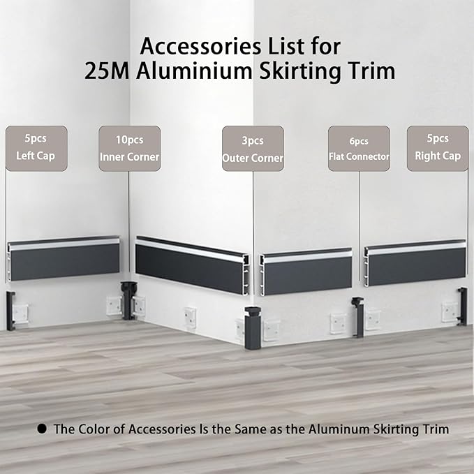 10 Pack LED Aluminum Metal Baseboard Trim 50 x 2500mm 1.97” x 8.2’ Total 82 ft 25 Meters, Matte Black LED Light Aluminum Wall Base Board Cover Molding Skirting Trim, Surface Base Mounted Side Light