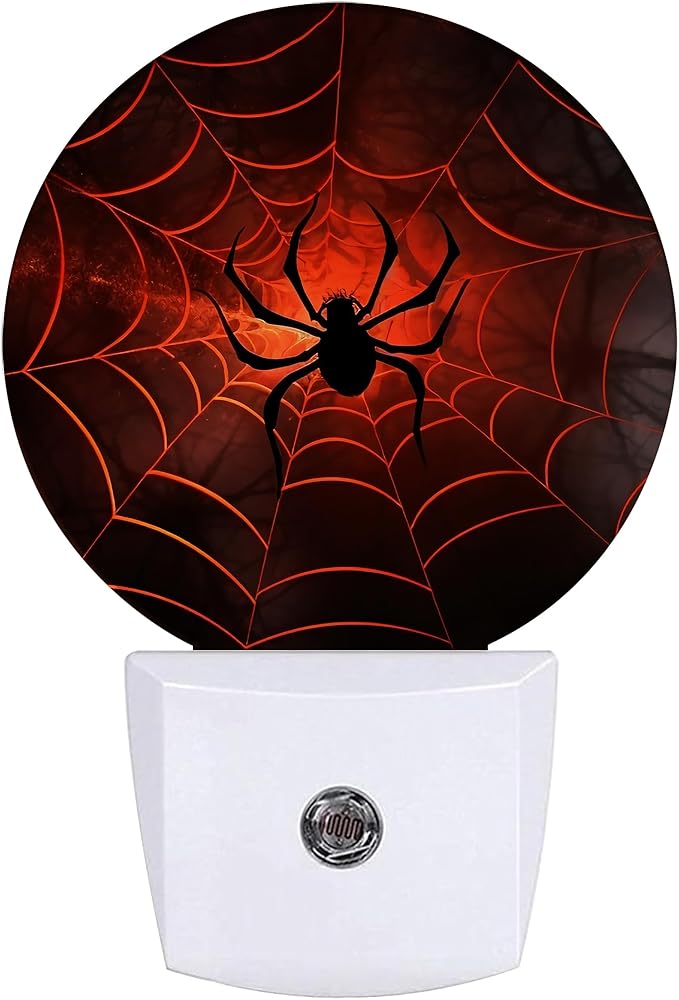 Red Spider Web Night Light,Night Lights Plug into Wall for Kitchens Toilets Bedroom Decorative Half Round Nightlight Led Lamp 0.5W Sleep Friendly